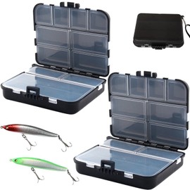 WUBAYI Double Layer Fishing Box with 12 Compartments, Storage Box with Handle and Adjustable Dividers, Fishing Tackle Tackle Organizer for Bait, Pack of 2