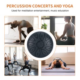 Steel Tongue Drum, 6inch Healing Drum Percussion Instrument Kit with Tone Sticker Mallets Finger Picks Music Book, Black Tank Drum for Kids Adults Musical Education Meditation Yoga