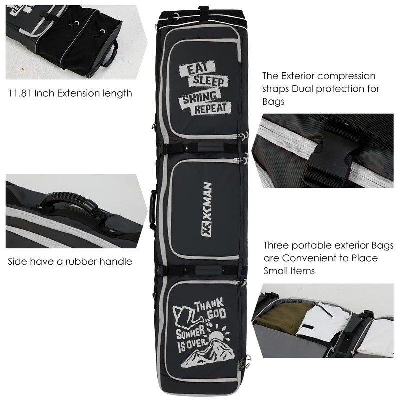 XCMAN Roller Snowboard Bag With Wheels 63-75Inch Adjustable Length Padded