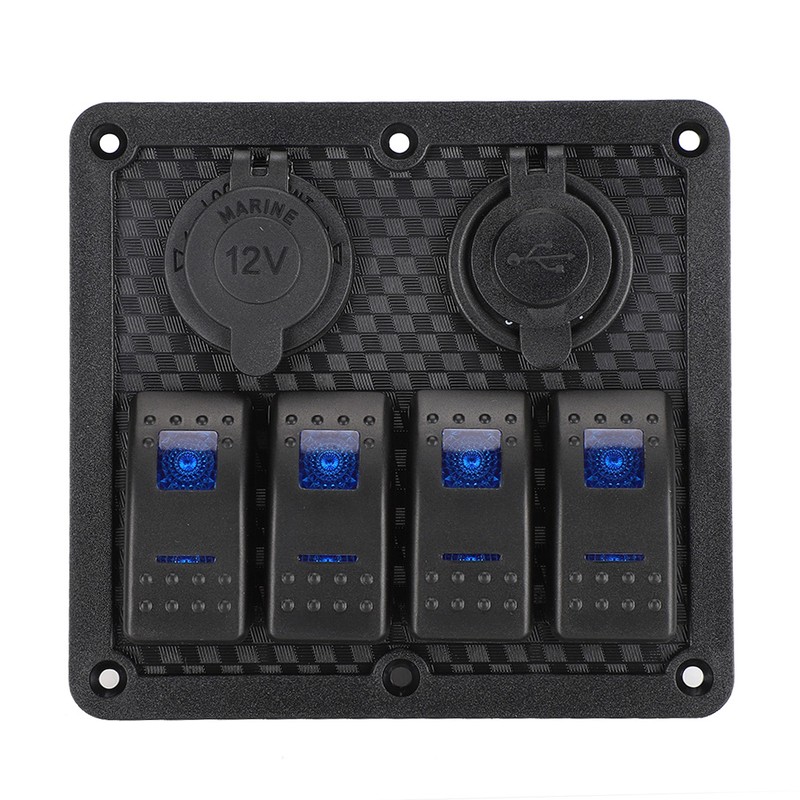12V 24V 4 Gang Rocker Switch Panel IP65 Waterproof with