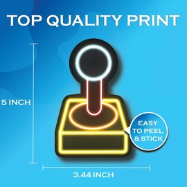 Retro Joystick Neon Gamer - Video Games Stickers - Premium Quality Vinyl Bumper Stickers 2-Pack | 5-Inch on Widest Side | Made in USA - FHJ546