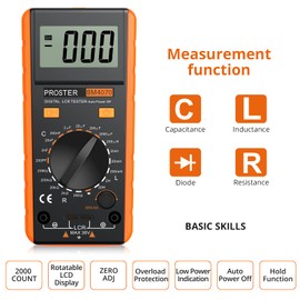 Proster LCR Meter, Capacitive Tester, Inductance, Resistance Measurement, Large LCD Display, Test Lead, Alligator Clip Included