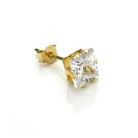 9ct Gold 5mm Clear Square CZ Crystal Single Ear Stud/Mens Earrings/Studs