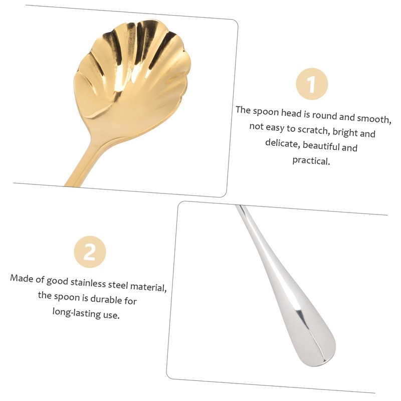 KICHOUSE -Plated Sugar Shell Spoons 4pcs Stainless Steel Spoons for