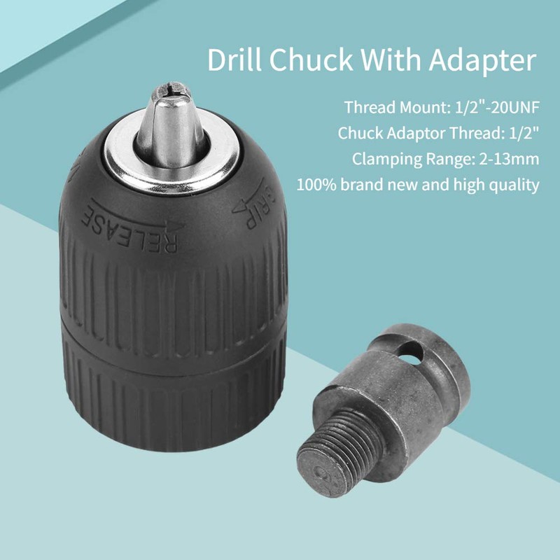 Drill Chuck, 2-13mm Keyless Drill Chuck 1/2"-20UNF with 1/2” Chuck