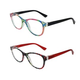 Hyyiyun 2Pairs Bifocal Reading Glasses Women Spring Hinge Cateye Designer Color Clear Lenses Readers 2.25X