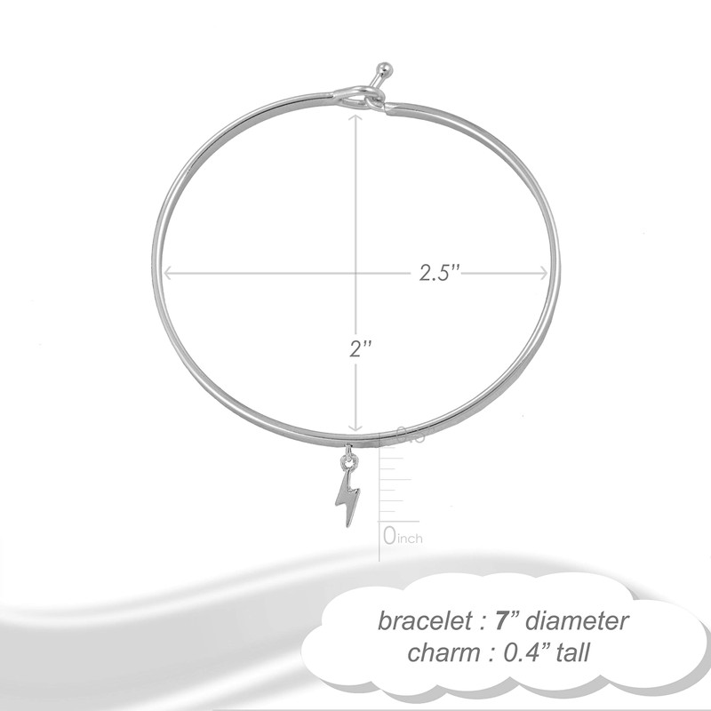 Spinningdaisy Mighty Tiny Charm Cuff Bracelet Lightning Bolt Silver