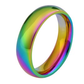 HIJONES Men's Stainless Steel Retro Rainbow Plain Simple Design Ring Width 6MM Size Y