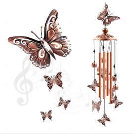 YQkangzhu Butterfly Wind Chimes for Outdoor, Butterflies Aluminum Tube WindChimes with S Hook, Patio Porch Garden Decoration Metal Wind Bell for Mother's Day Christmas New Year Birthdays Housewarming