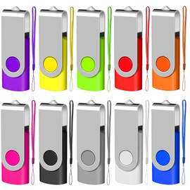 USB Stick Pack of 10 Foldable 4GB USB 2.0 Transmemory Memory Stick, 10 Colours