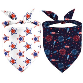 Independence Day Dog Bandanas 2 Pack, Stars and Firewoks 4th of July Dog Scarfs for Boy and Girl, Memorial Day Pet Scarves for Small Medium Large Dogs