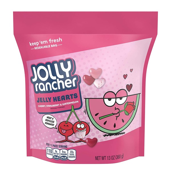 Jolly Rancher (1) Bag Jelly Hearts Valentine's Day Candy - Cherry, Strawberry & Watermelon Flavored - Resealable 13 oz Bag