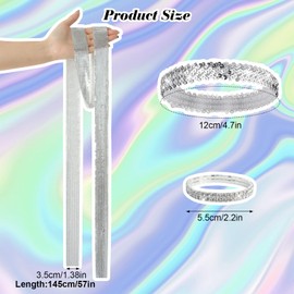 6 Pcs 70s Women Disco Costume Jewelry Accessories Disco Sequin Scarf Headband Diamond Bracelet Ball Necklace Earring Glasses