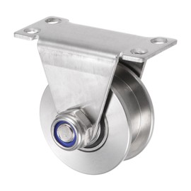 sourcing map 1 x H-groove castor, 1.89 inches, 201 stainless steel sliding gate double rollers with bracket for inverted rail, industrial machinery