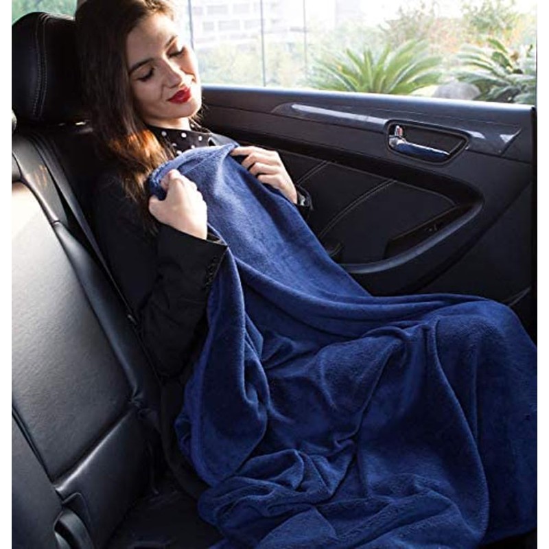 BlueHills Travel Blanket Pillow Rolled Premium Soft Plush Airplane Throw