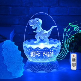 Cute Dinosaur Egg Alarm Clock/Digital Clock/Night Light/Music & White Noise Aid Sleep Machine/Bluetooth Speaker, Decor Ideal & Unique Lamp for Bedroom/Living Room, Gifts for Kids