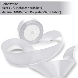 Qjaiune White Satin Ribbon 1-1/2 Inch x 25 Yards Ribbon, Wedding Bouquet Ribbon Pink Silk Ribbon, Silky Polyester Ribbon Shiny Fabric Ribbon for Hair Gift Wrapping Flower Bouquet Crafts Sewing