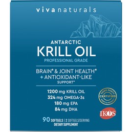 Viva Naturals Antarctic Krill Oil Omega 3 Supplements 1200 mg - DHA EPA Omega-3 & Astaxanthin Concentration for Joint Health, No Fish Burp - 90 Omega 3 Krill Oil Softgels
