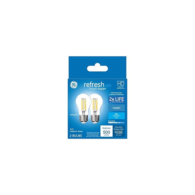 GE Refresh 2-Pack 60 W Equivalent Dimmable Daylight A15 LED