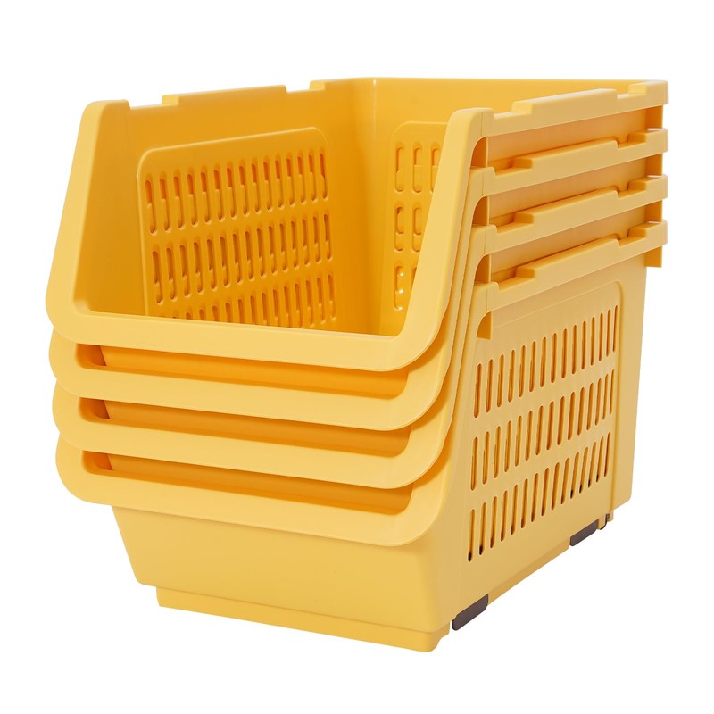 RENFANSHOP 4-Pack Stackable Plastic Storage Baskets - Open Front Organizer