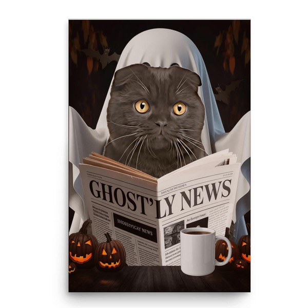 Spooky Halloween Pet and Ghost Reading Wall Art - Black
