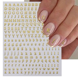 IDDFEVE Letter Nail Art Stickers - 3D English Alphabet Nail Decals for DIY Metallic Gold Silver Acrylic Manicure Holographic Nail Decorations(4 Sheets)