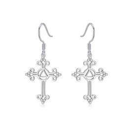 Sobriety Gift 925 Sterling Silver Alcoholics Anonymous Cross Earrings AA Recovery Symbol Sobriety Alcoholics Anonymous Gifts for Women Men