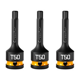 Crosstar 3pc T50 Impact Torx Bit Socket Set, 1/2" Drive Cr-Mo Steel, Long High Impact Star Sockets for Automotive & Heavy-Duty Use, Professional Mechanic Tools with Transparent Case