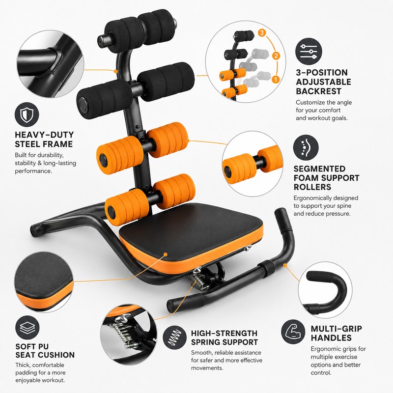 Adjustable Ab Workout Machine for Home Gym – 3-Position Backrest