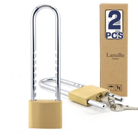 Lanube Solid Brass Cabinet Locks with Keys U Lock with Adjustable Length Shackle Outdoor and Indoor Keyed Alike Locks for Chains Trailers and Utility Boxes Removable 2.4 to 6 inches Pack of 2