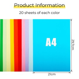 Barlone 200 Sheets of Colourful Paper A4, 297 mm x 210 mm Craft Paper, Colourful Paper Origami Paper, Colourful Paper for Crafts, Coloured Paper Folding Paper in 10 Colours, for DIY Origami, Printing,
