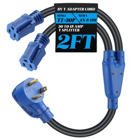 Kanayu 2FT RV Y Adapter Power Cord Compatible with NEMA TT-30P to 2X 5-15R, 30 Amp to (2) x 110V 15 Amp Household Outlet RV Power Splitter Cord, STW 10 Gauge for Household Appliances, ETL Listed