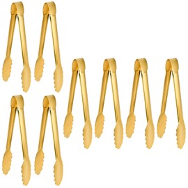 Akamino 8 Pcs Gold Serving Tongs Kitchen Tongs, 9 Inch Stainless Steel Buffet Tongs, Non-Slip & Easy Grip Metal Food Tongs Salad Tongs for Cooking Grilling Frying Barbecue Parties