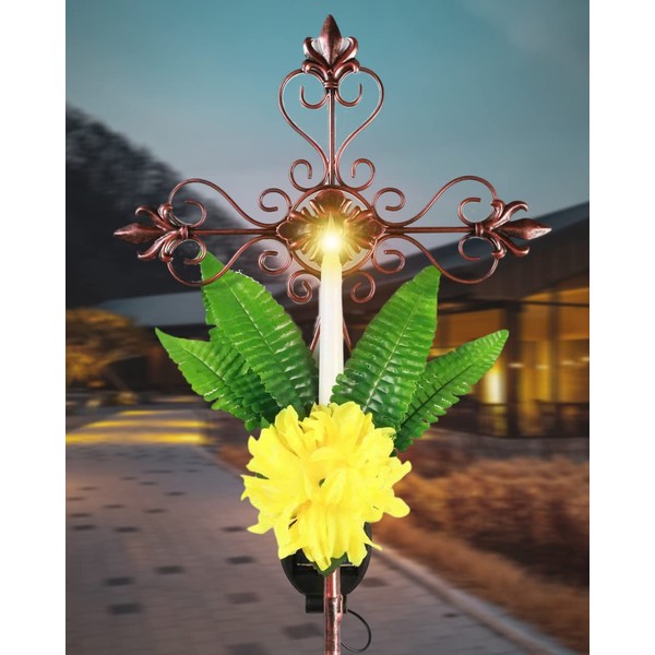 Yourongmao Outdoor Solar Garden Lights Waterproof,Cemetery Decorations for Grave Solar Cross Garden Stake Lights,Garden Decor for Remembrance Gifts & Sympathy Gifts