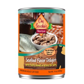 SCOOCHIE PET PRODUCTS Tender Seafood Chunks in Gravy Wet Cat Food - Easy Open Pop-Top Cans - Rich in Protein & Essential Nutrients - Gourmet Meal for Indoor & Outdoor Cats 12 Cans (14 oz e.)