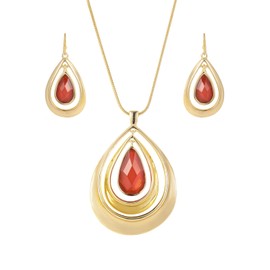 Madison Tyler Jewelry Set for Women|Burgundy Pendant Necklace Dangle Earrings Hypoallergenic|Gold Necklace and Earring Set for Women|Fashion Jewelry