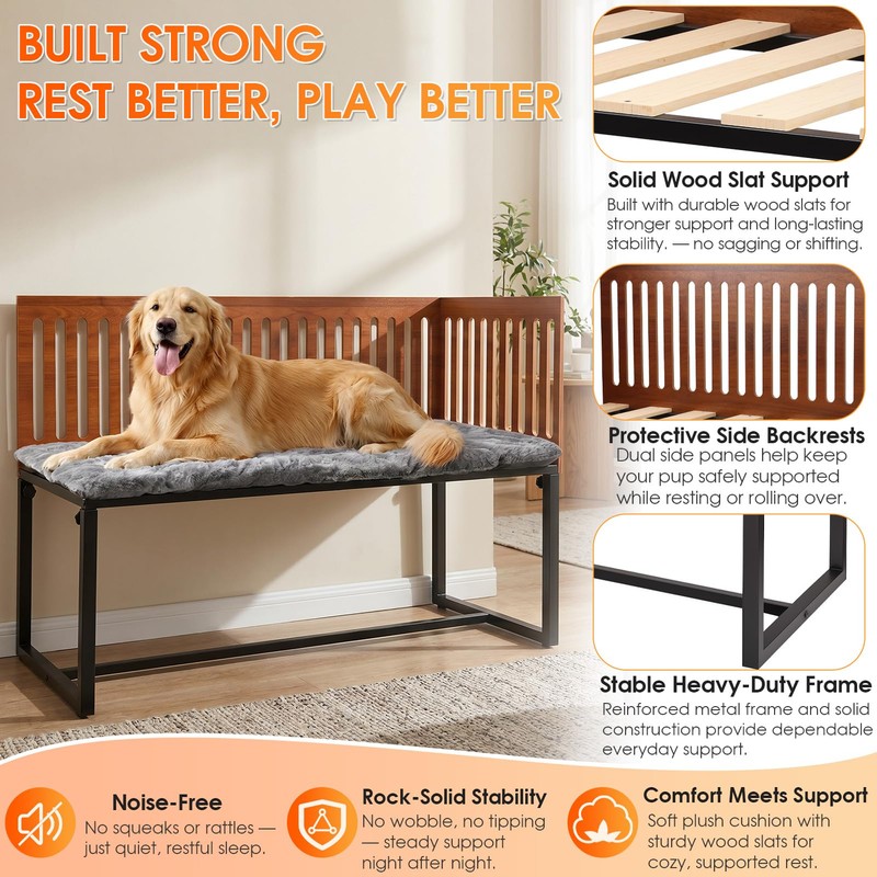 TIEBOLA Bedside Dog Bed 41"x18", Adjustable Height Metal Frame with