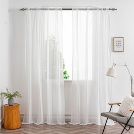 Cortinas transparentes de color blanco marfil de 102 pulgadas de largo, juego de 2 paneles, cortinas de ventana con bolsillo para barra de filtrado de luz, elegantes paneles de cortina