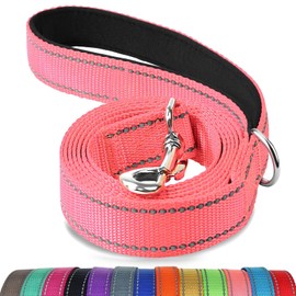 Joytale Double-Sided Reflective Dog Leash, 6 FT/5 FT/4 FT, Padded Handle Nylon Dogs Leashes for Medium & Large Dogs Walking, Pink, 5FT