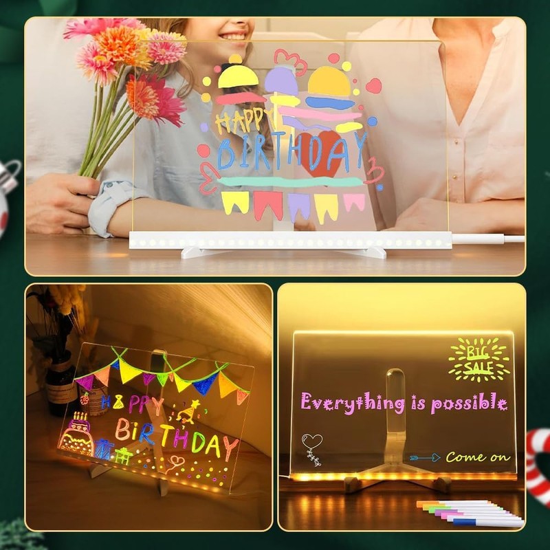 LED Note Board with Colors, Lighted Acrylic Dry Erase Board,