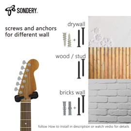 Sondery Guitar Wall Mount Hanger, Auto Lock and Adjustable Hook Holder for Acoustic and Electric Guitar, Ukulele, Bass, Banjo and Mandolin, NOT for Nitro Finish