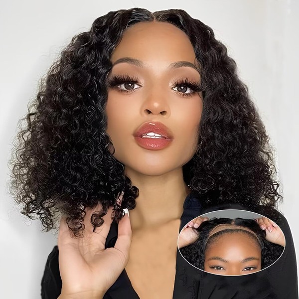 Wear and Go Glueless Human Hair Wig Pre Cut Lace Wigs 150% Density Pre Plucked Natural Hairlinn Bob Curly Wigs Bleacheted Knot Upgraded Lace Wig 12 Inch Natural Colour