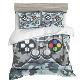 Sunnycitron Colorful Gamepad Gamer Comforter Set for Boys Gaming Bedding Set Teens Game Room Decor Queen (1 Comforter + 2 Pillowcase)