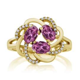 Gem Stone King Flower Blossom Gemstone Birthstone Ring in 18K Rose Gold Plated Silver | 3-Stone Oval 6X4MM with Sparkling Accents | Wedding Anniversary Engagement Promise Ring for Women | Sizes 5-9