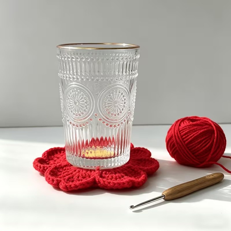 Crochet Flower Coasters for Drinks, 4 Pack Cute Cup Mats