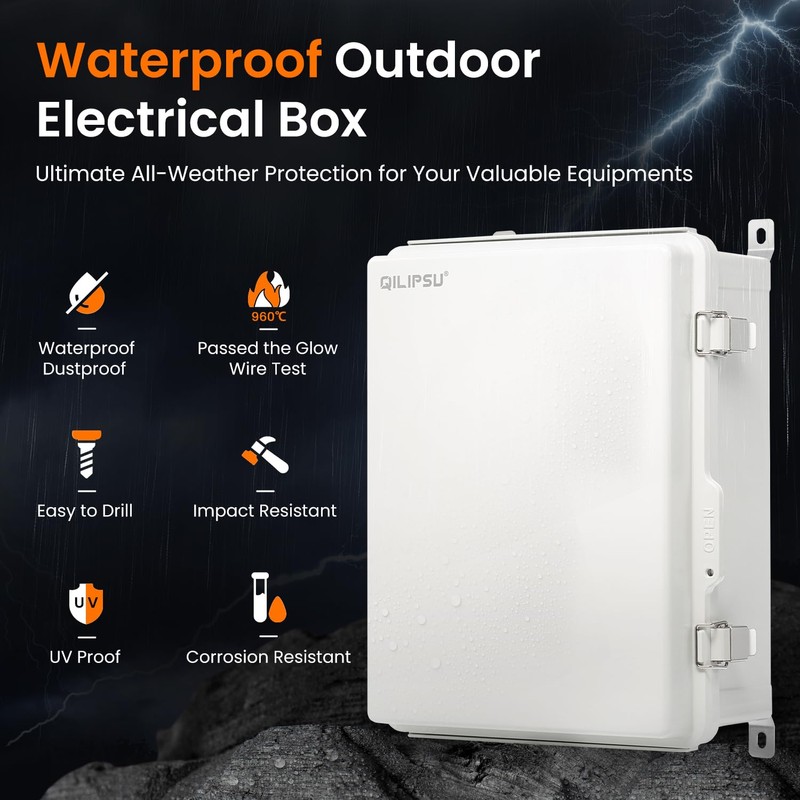 QILIPSU UL94-V0 Outdoor Electrical Box 16.4"x12.4"x7.1" Waterproof Junction Box Weatherproof