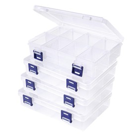 MUNGHOK Pack of 4 8 Compartments Plastic Storage Box, Small Storage Box, Adjustable Compartments, Adjustable Assortment Box, Clear Sorting Boxes for Small Parts, Screws, Jewellery, Earrings