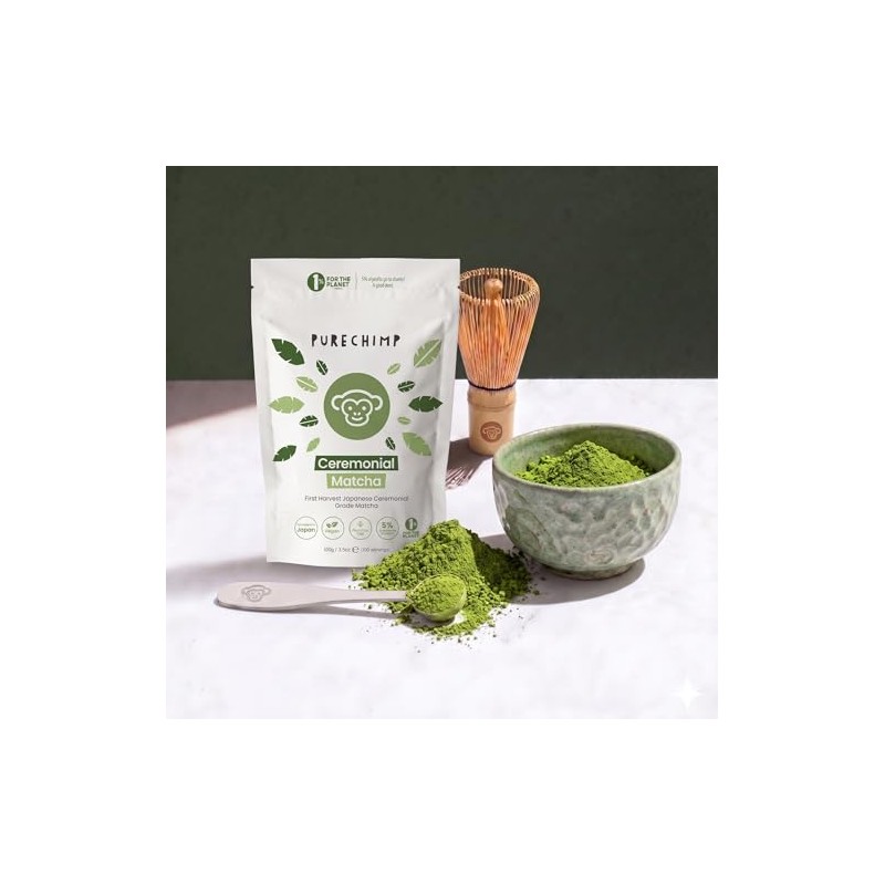 PureChimp Ceremonial Grade Matcha Powder - 100g for Lattes &