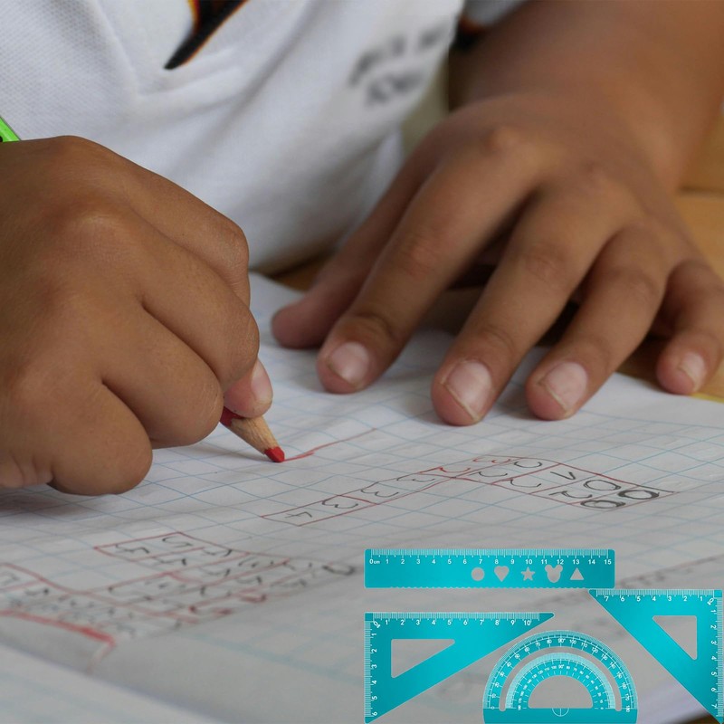 8Pcs Black & Green Maths Protractor Set, Triangle Rulers Metal