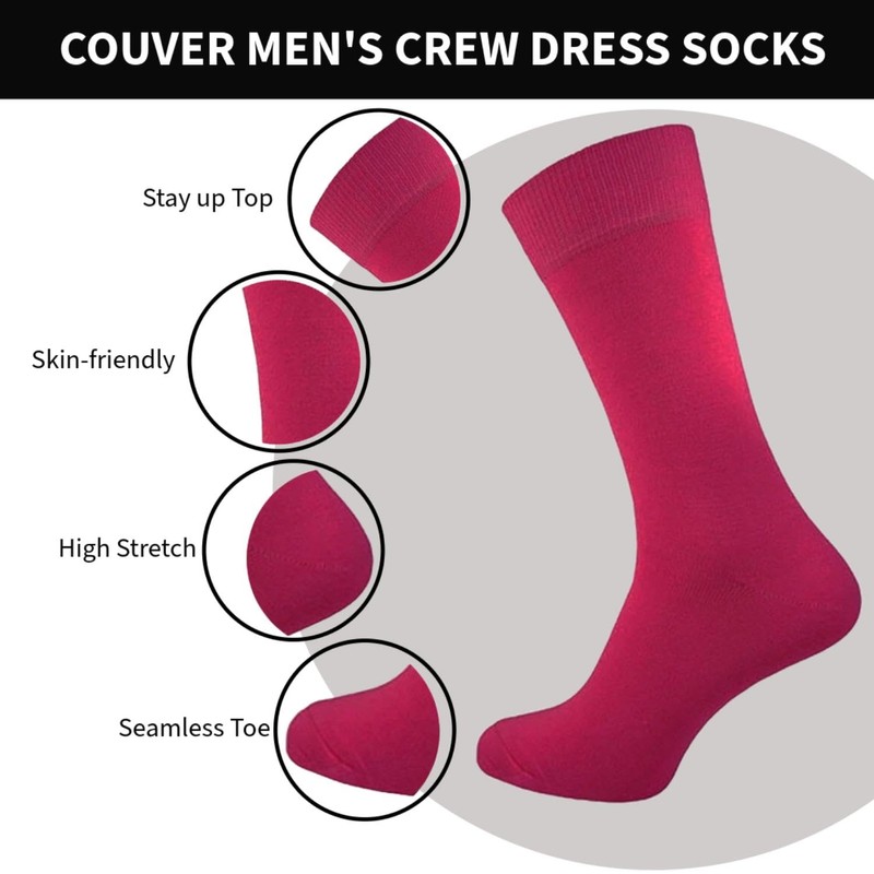 COUVER - Calcetines de vestir unisex de algodón liso liso,